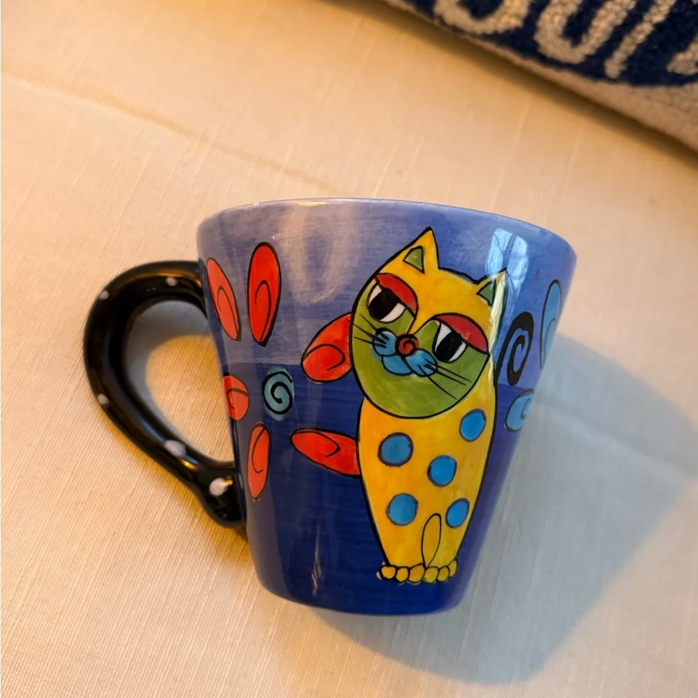 Vintage Hand painted by Milson & Louis Colorful Cat Design Ceramic single Mug - Picture 8 of 9